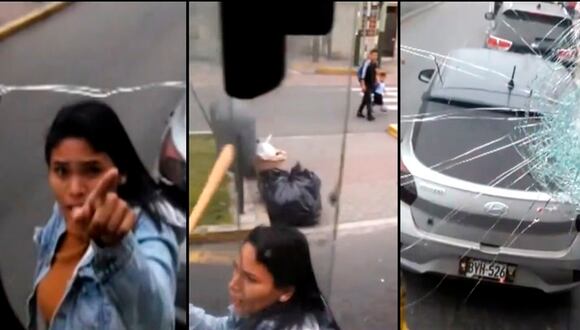Chorrillos: Mujer se descontrola y rompe con un bate de béisbol lunas de bus que chocó con su auto