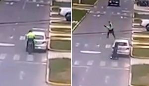 Trujillo: Policía se distrae e impacta su moto contra un auto estacionado