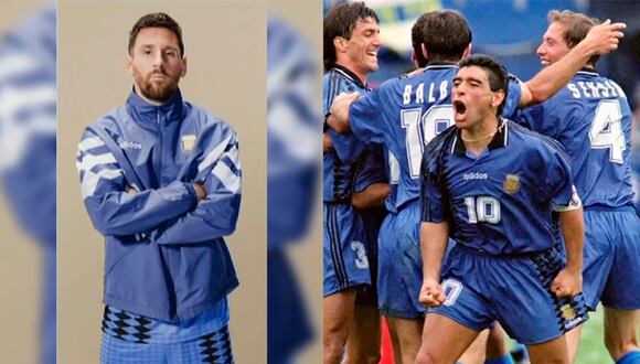 Lionel Messi luce camiseta vintage que utilizó Diego Maradona en el Mundial de 1994