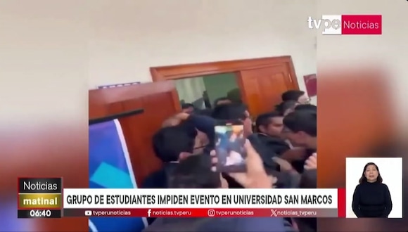 Estudiantes de la San Marcos impiden evento donde iba a participar Alejandro Muñante. Fuente TV Perú.