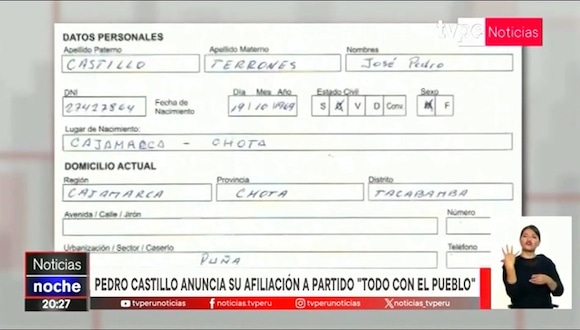 Pedro Castillo anuncia su afiliación al partido "Todo con el Pueblo" tras dejar Perú Libre
