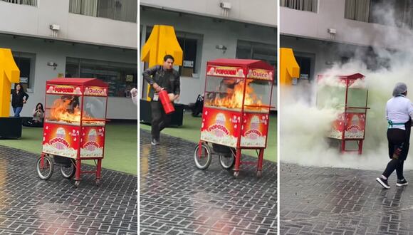 Joven universitario se convierte en héroe al apagar incendio de un carrito de popcorn