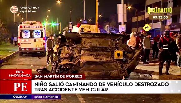TROME - San Martín de Porres: Niño de 4 años sale caminando de auto destrozado tras fuerte accidente vehicular