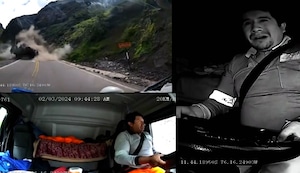 Impactantes imágenes de conductor salvándose en derrumbe en la Carretera Central