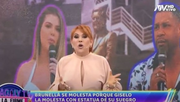 Magaly cuadra a Brunella por molestarse por broma de estatua de su suegro.