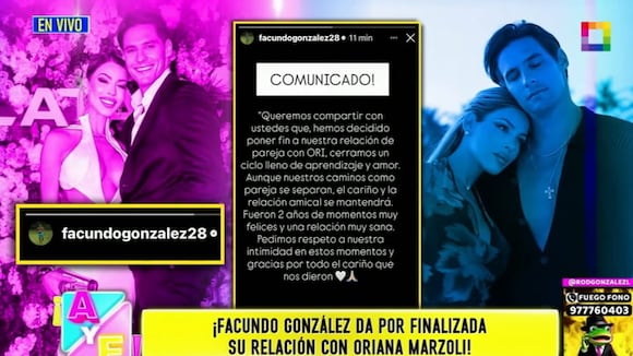 TROME - Facundo González anuncia su ruptura con Oriana Marzoli: “Cerramos un ciclo de amor”