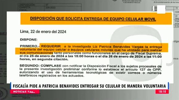 Fiscalía pide a Patricia Benavides entregar su celular de manera voluntaria