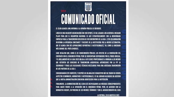 Alianza Lima informa sobre acuerdo con 1190 Spots para partidos en Liga 1 (Video: YouTube)