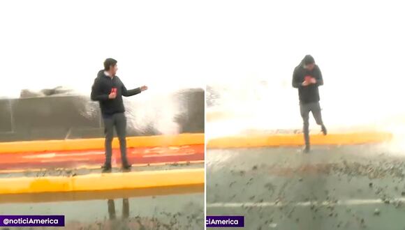 Callao: Reportero es sorprendido por fuerte ola durante enlace en vivo desde la Costa Verde