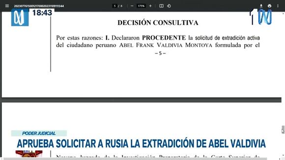TROME - Crimen en Lince: PJ aprueba solicitar a Rusia autorizar la extradición de Abel Valdivia