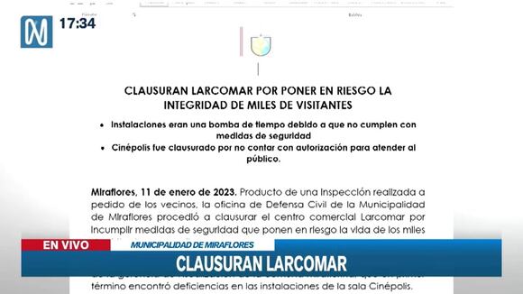 TROME - Larcomar es clausurado por “poner en riesgo la integridad de los visitantes”