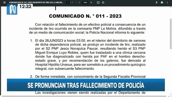 TROME | Policía murió de un disparo en comisaría.
