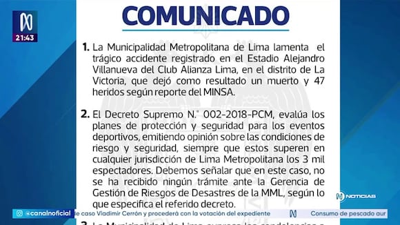 TROME - Municipalidad de Lima se pronuncia tras tragedia en el Matute