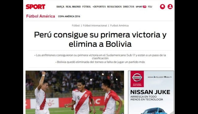 Así informaron los medios sobre la victoria de Perú a Bolivia en Sudamericano Sub 17.