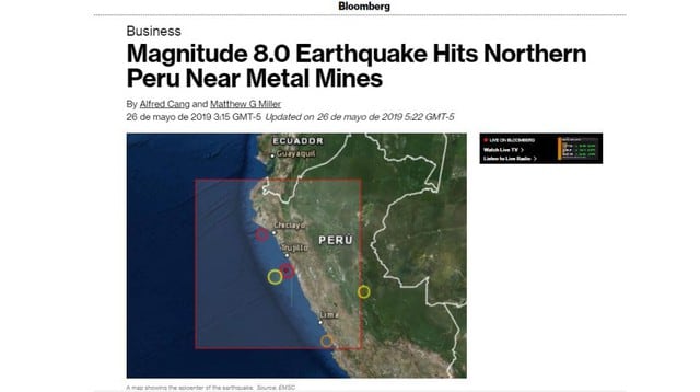 Terremoto en el Perú: Así informa Bloomberg sobre el potente sismo en Loreto. (Captura)