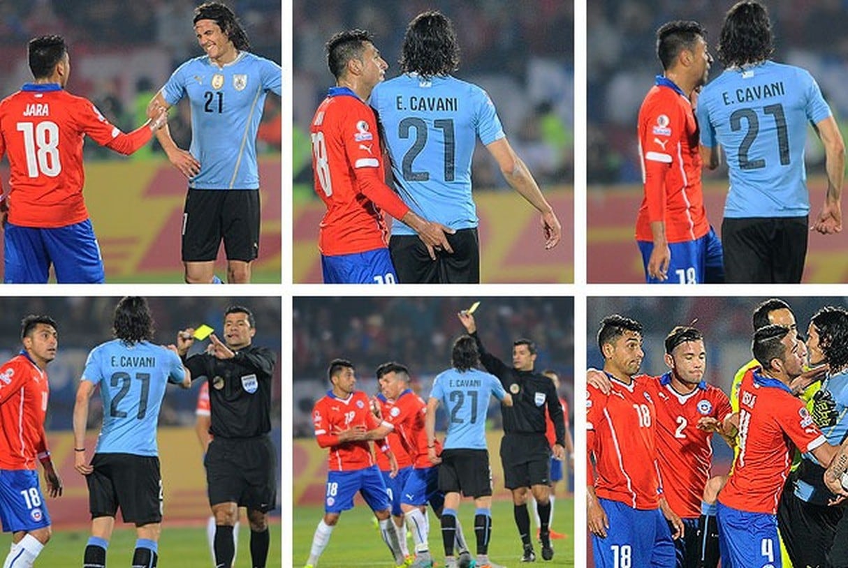 Gonzalo Jara le mete el dedo a Edinson Cavani en la Copa América 2015. (Fotos: Agencias)