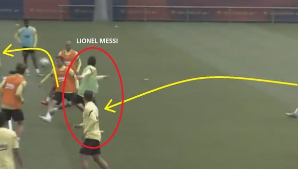 Genial movimiento de Lionel Messi de espaldas al arco rival