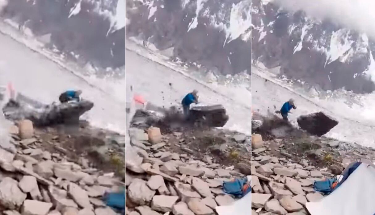 Alpinista logró esquivar una roca gigante y salvarse de una muerte segura. Ocurrió en Pakistán. (Shayan Anwer / YouTube)