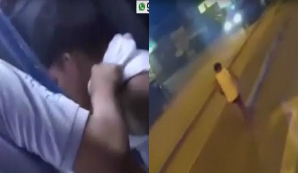 Intentó robar un celular en bus y pasajeros lo golpean, desnudan y abandonan en la calle. Foto: Captura de América Noticias