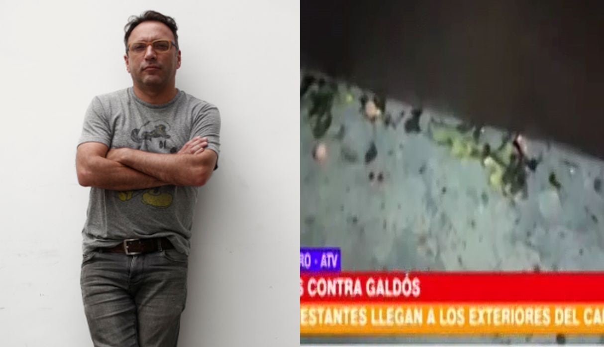 Carlos Galdós se acercó a las instalaciones de ATV para ser entrevistado por Beto Ortiz, sin embargo, fue recibido a 'huevazos' por manifestantes al exterior del canal. (Fotos: GEC/Beto a Saber)