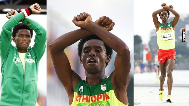 Feyisa Lilesa obtuvo la medalla de plata en la maratón de Río 2016. Puede ser asesinado por haber cruzado los brazos al cruzar la meta. Conoce por qué.