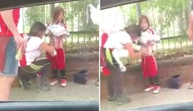 La mujer, que pegó bengalas al cuerpo de una niña para meterla al Monumental de Núñez para el River Plate vs Boca Juniors, fue detenida. (Capturas: YouTube)