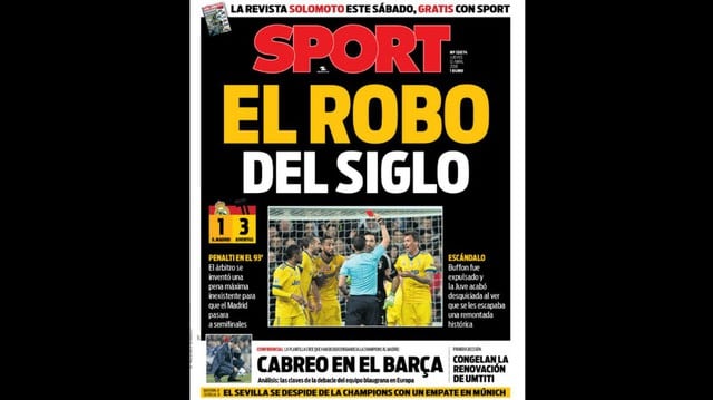 Las polémicas portadas de los diarios españoles tras penal de Cristiano Ronaldo