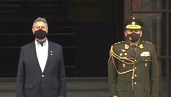 El presidente Francisco Sagasti encabezó la última ceremonia del cambio de guardia. (Captura TV Perú).