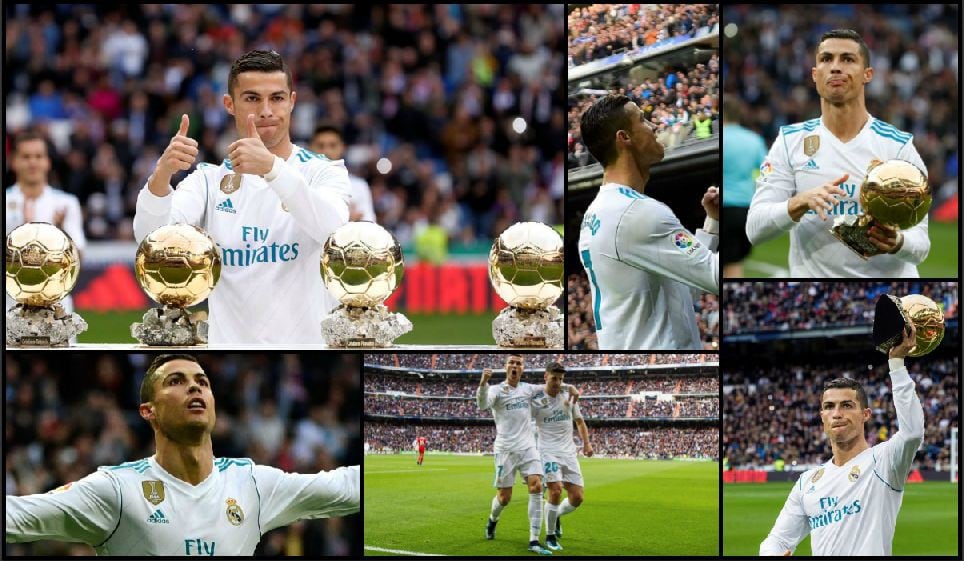 Cristiano Ronaldo lució su quinto Balón de Oro y brilló con doblete en el Santiago Bernabéu