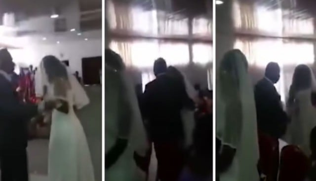 El novio se mostró sorprendido cuando se dio cuenta que era su amante vestida de novia, en Sudáfrica. (Capturas: YouTube)