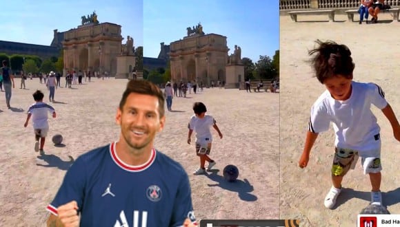 Mateo Messi domina pelotita en histórico monumento de París (Captura: instagram)
