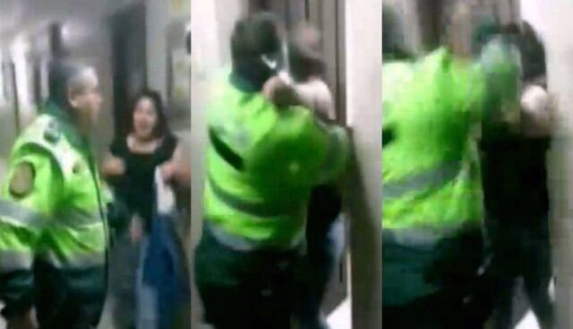 Policía se descontroló y golpeó a mujer aparentemente ebria que lo insultó y empujó. Foto: Captura de América Noticias